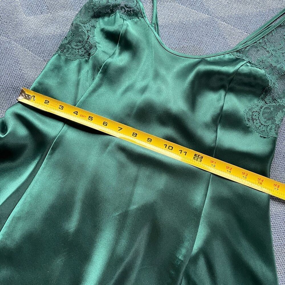 VTG Victoria Secret Silk Slip Dress Emerald Lace Strappy Back 90s Y2K - Picture 8 of 9